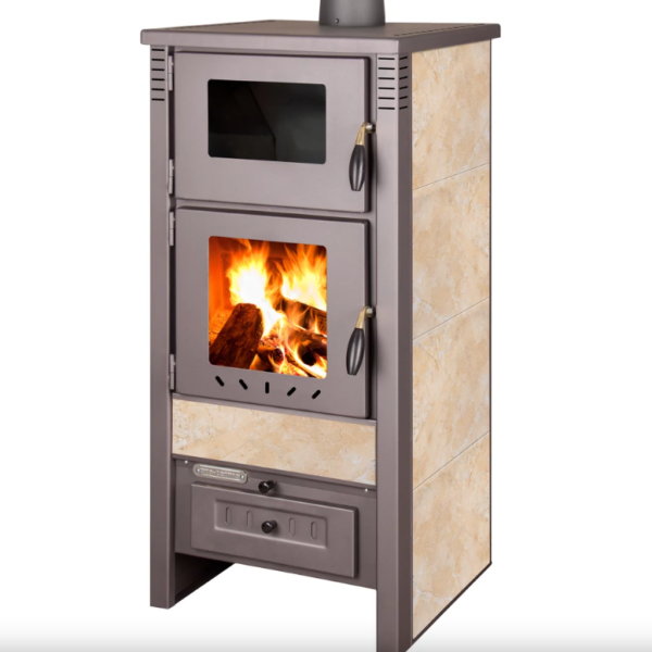 Estufa de leña Taurus beige de 12 kW con horno