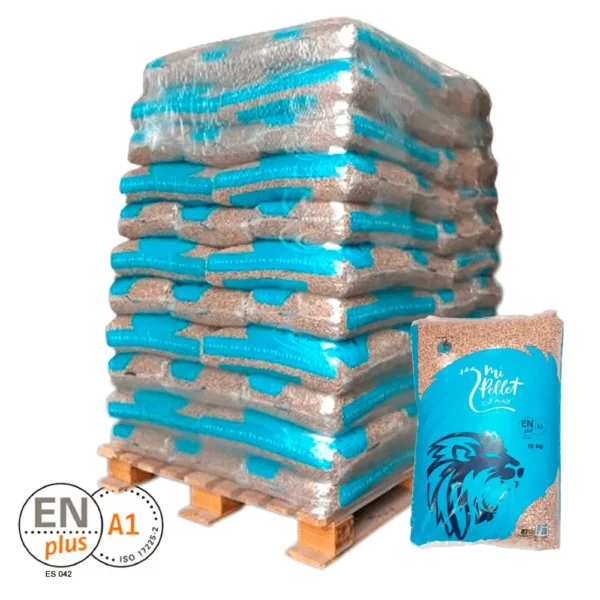 Palet Mi Pellet y Más de 77 sacos de pellet de 15 kg